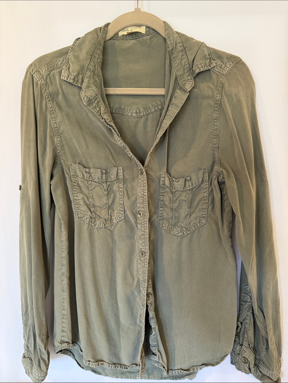 cloth & stone Olive Green Button-Front Utility Shirt